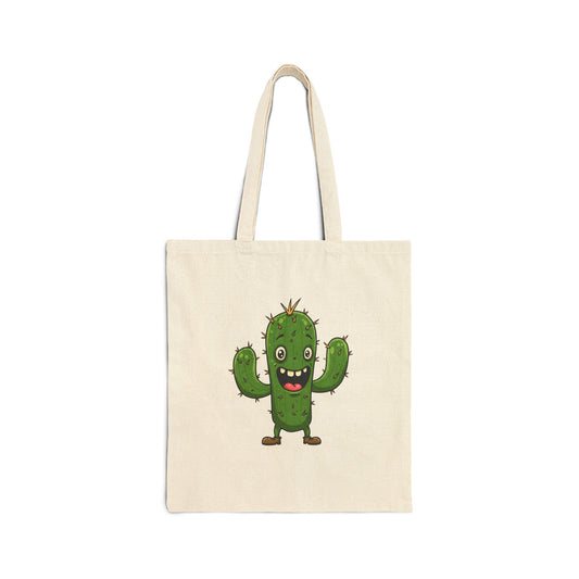 Joyful Cactus Tote Bag - Durable, Eco-Friendly & Always Ready! Natural 15" x 16"