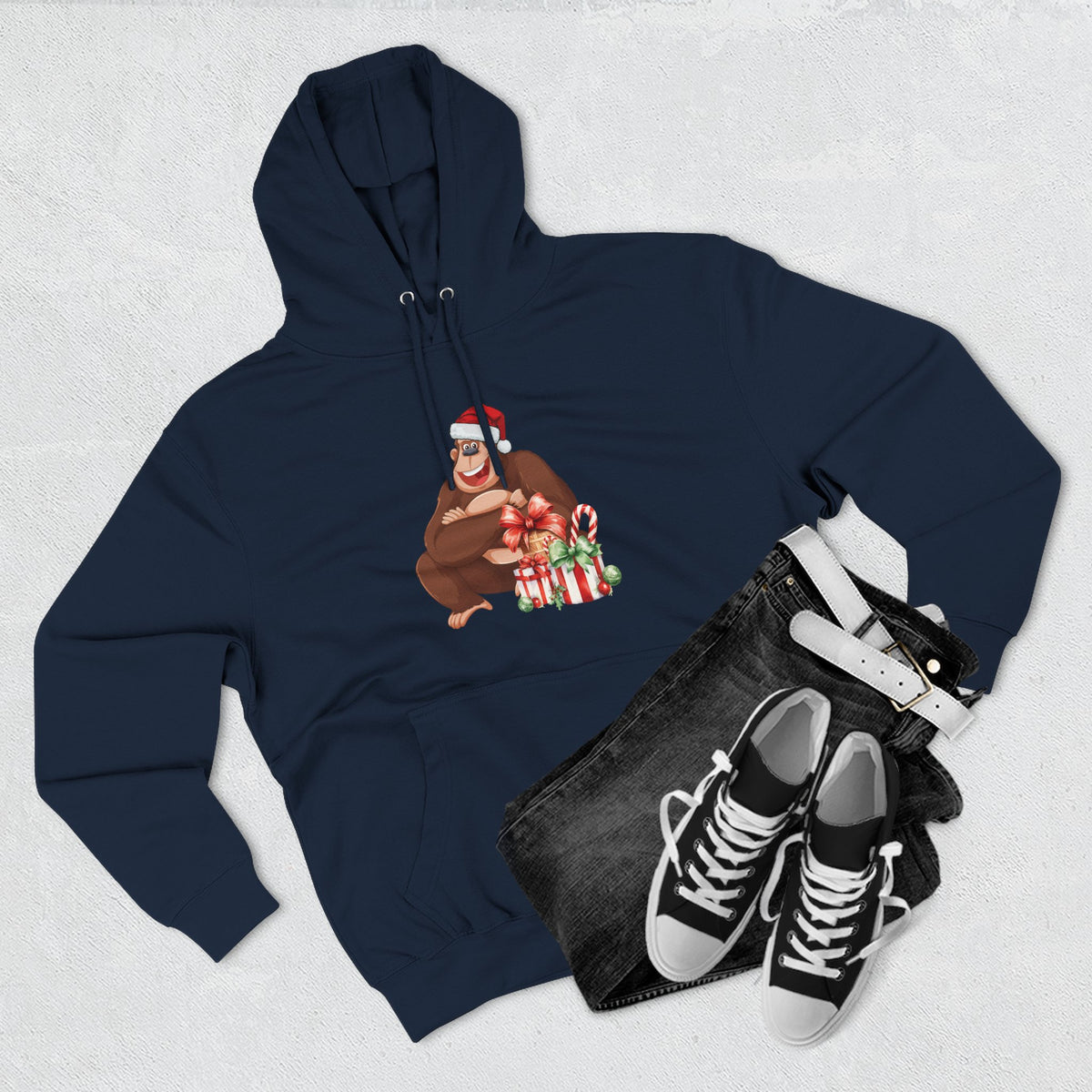 Three-Panel Fleece Hoodie - happy holiday gorilla