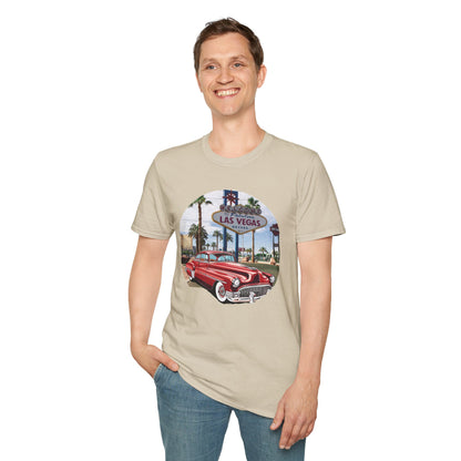 Vegas Cruiser T-Shirt: Retro Las Vegas Sign & Classic Red Car | Vintage Road Trip Tee
