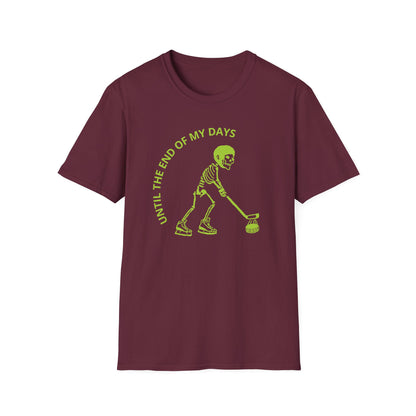 Hockey 'Til I Die: Skeleton fluo Hockey Player T-Shirt | Men's Short Sleeve Tee - Unisex Softstyle T-Shirt Maroon