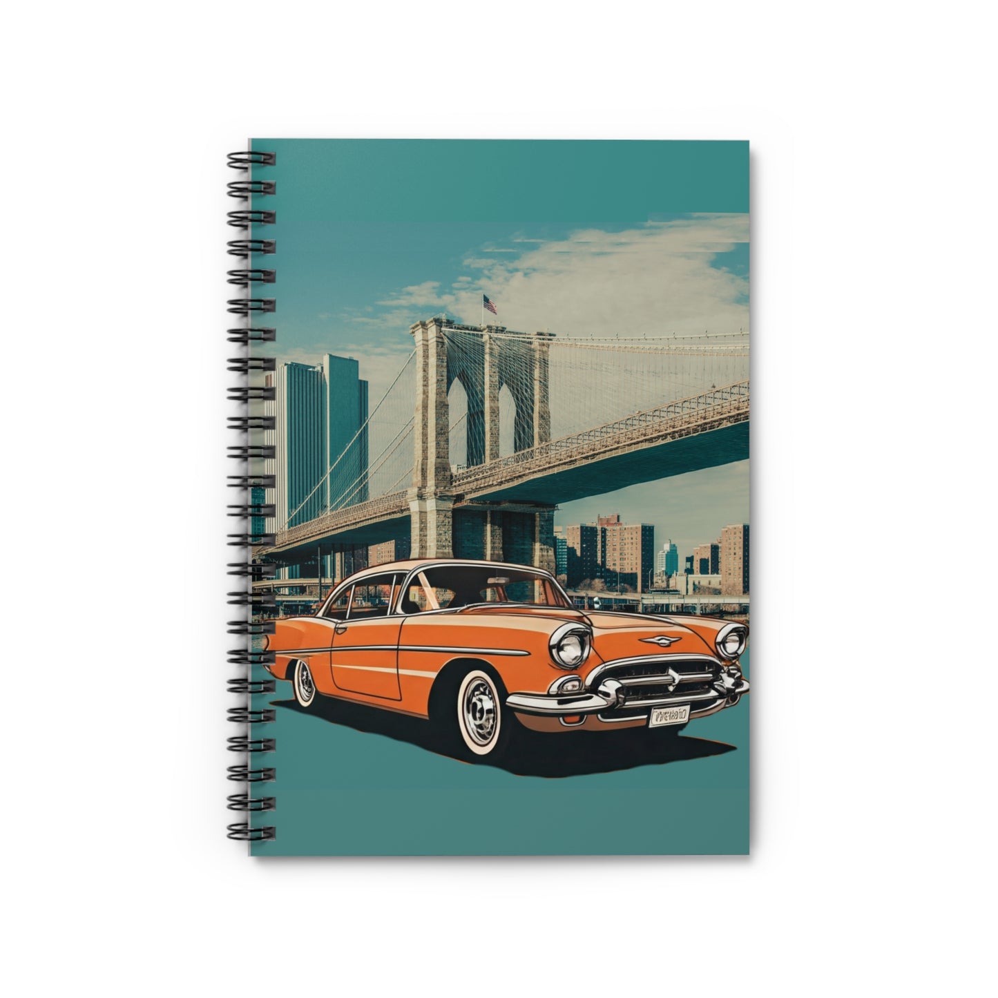 '57 Bel Air Brooklyn Bridge Spiral Notebook | Vintage American Sedan NYC Journal