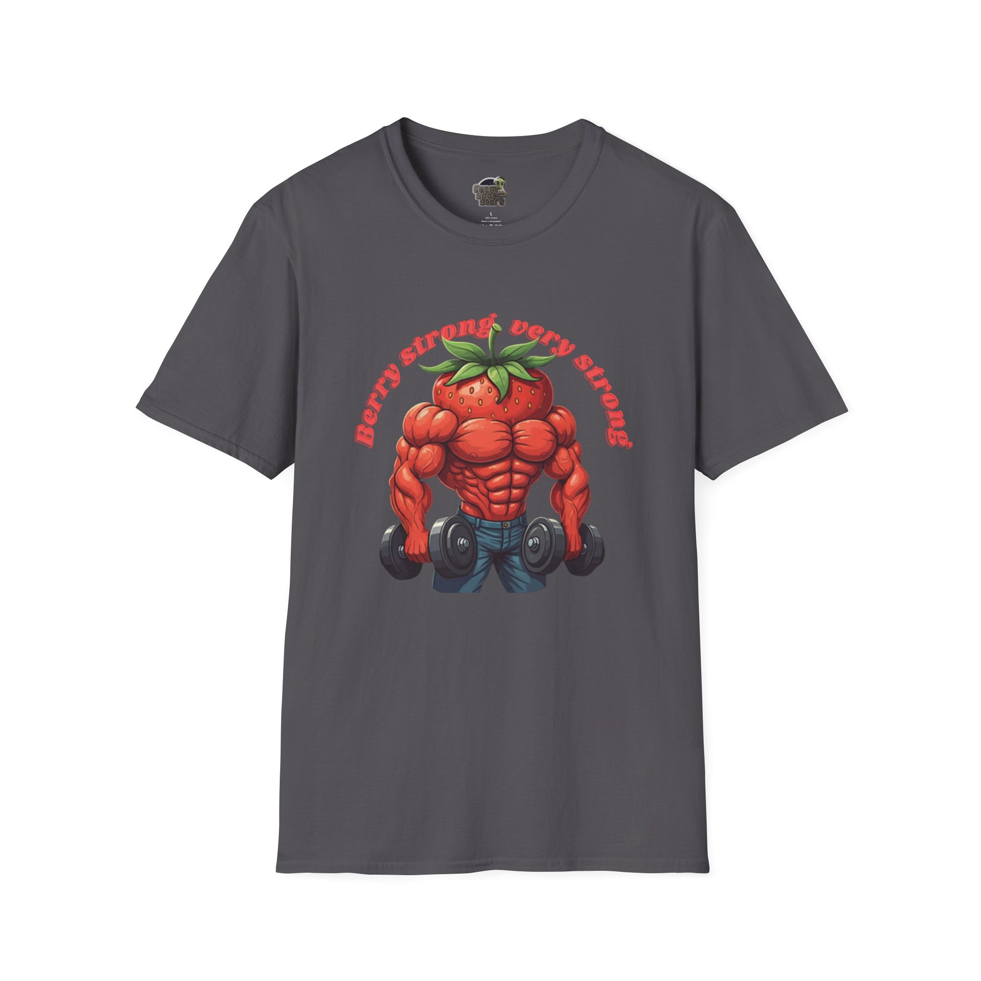 Berry Strong t-shirt: Funny Strawberry Bodybuilder Tee Charcoal