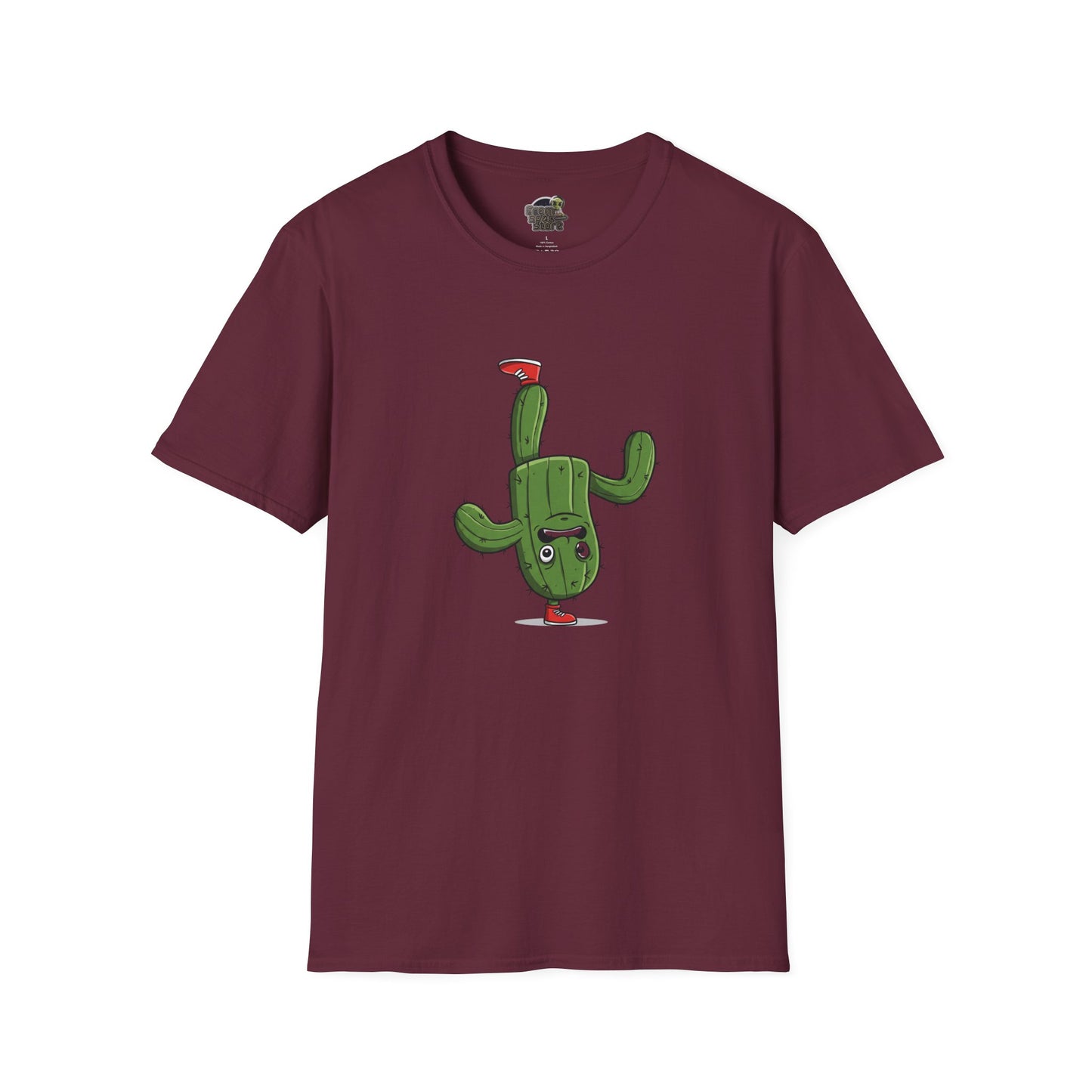 Upside-Down Cactus T-Shirt: Fun & Quirky Organic Cotton Tee | Cactus Mania Collection Maroon