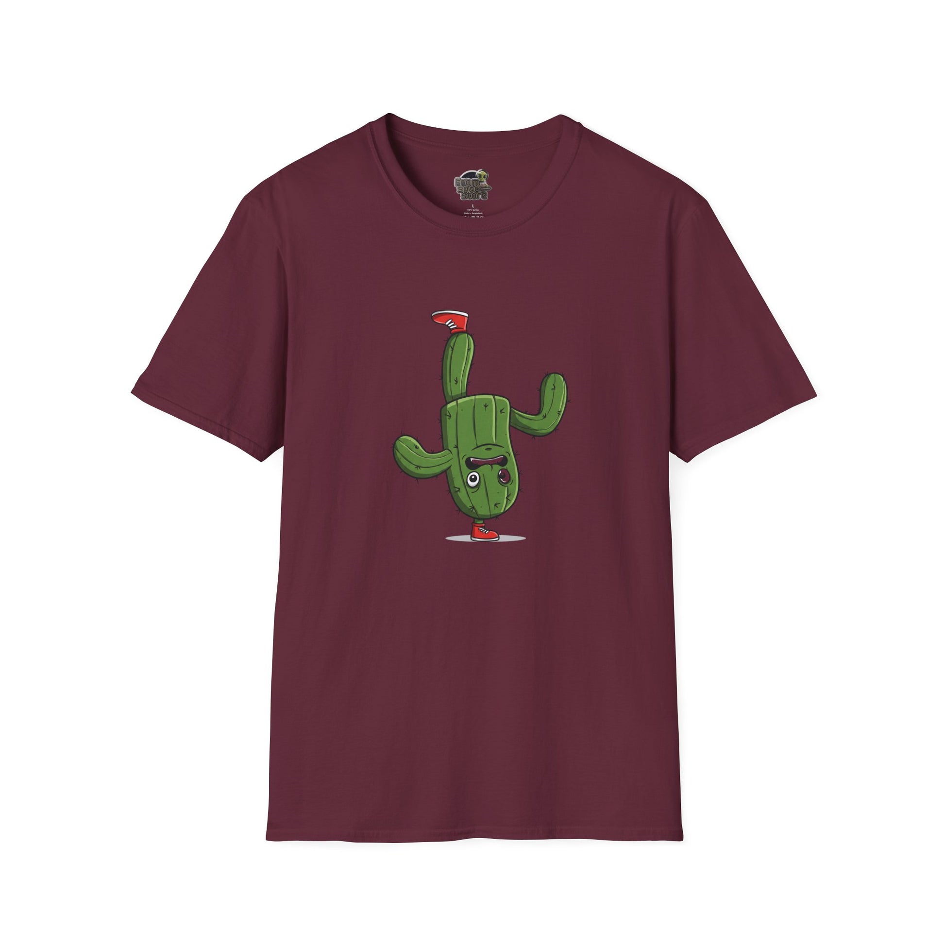 Upside-Down Cactus T-Shirt: Fun & Quirky Organic Cotton Tee | Cactus Mania Collection Maroon