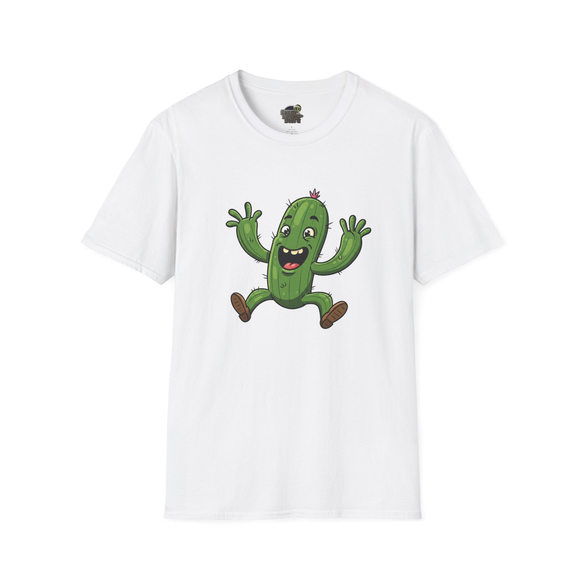 Happy Jumping Cactus T-Shirt: Dynamic & Joyful Organic Cotton Tee | Cactus Mania White
