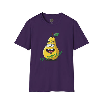 Pear T-Shirt: Funny "I'm Pear-fect" Graphic Tee | Organic Cotton & Unique Design Purple