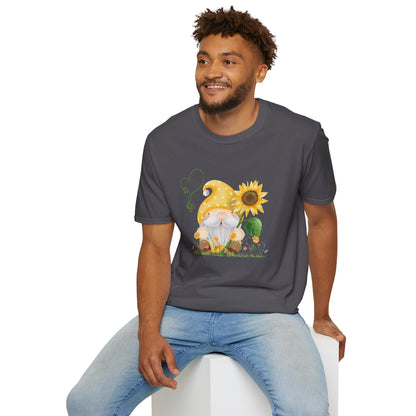Gnome with Sunflower Unisex T-Shirt: Sunshine, Smiles & Secret Songs