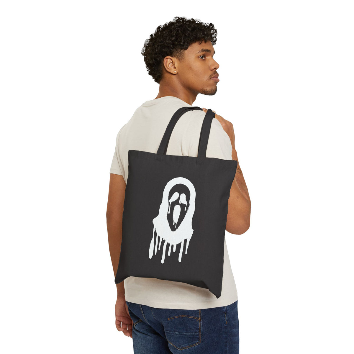 Spooky Ghost Mask Canvas Tote Bag