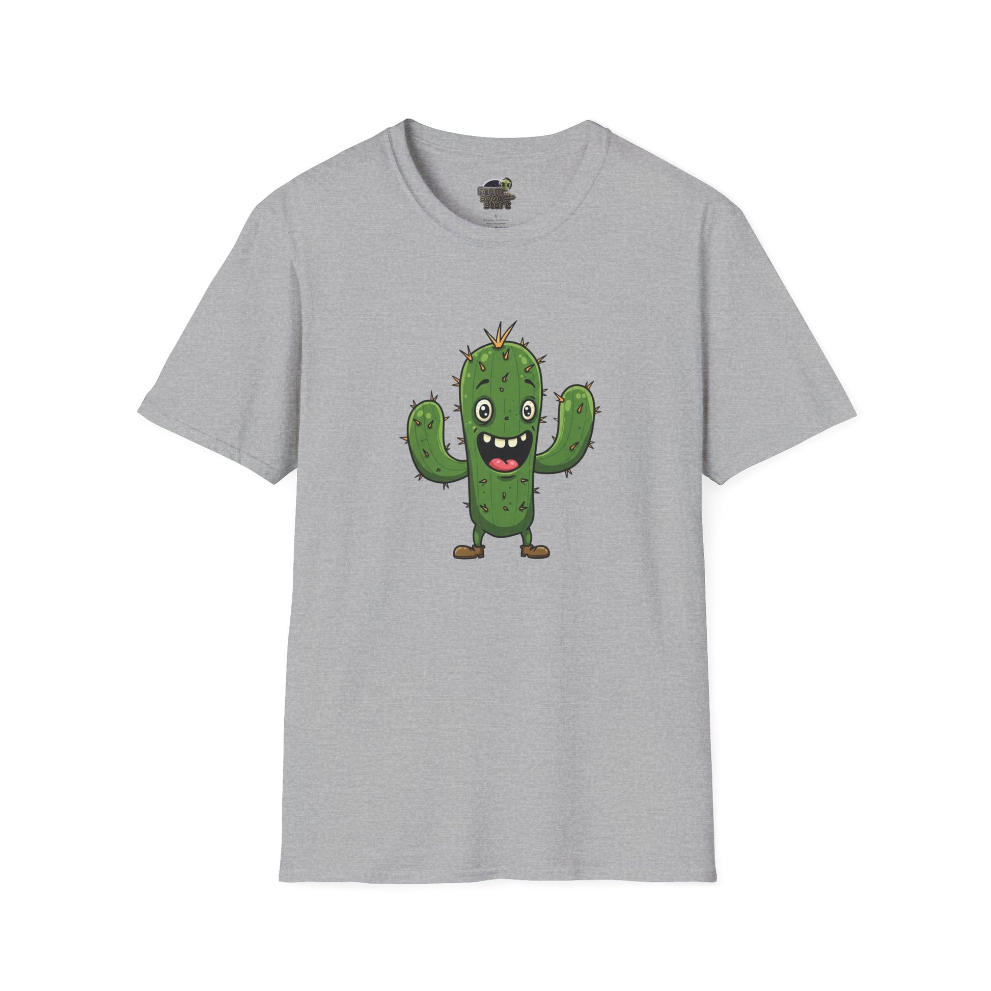 Cactus Mania T-Shirt: Joyful Cactus Tee | Organic Cotton & Stretchy Comfort Sport Grey