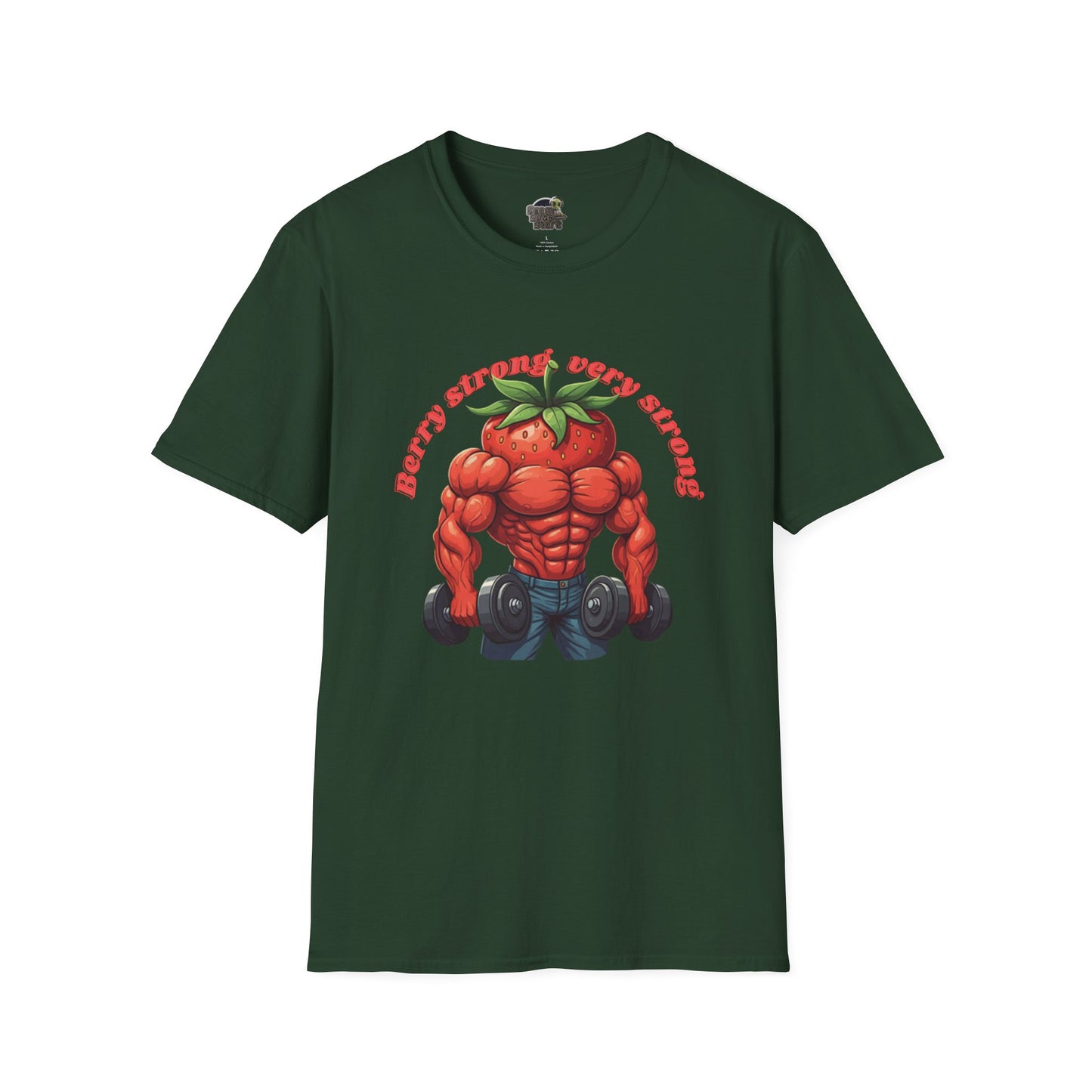Berry Strong t-shirt: Funny Strawberry Bodybuilder Tee S Forest Green