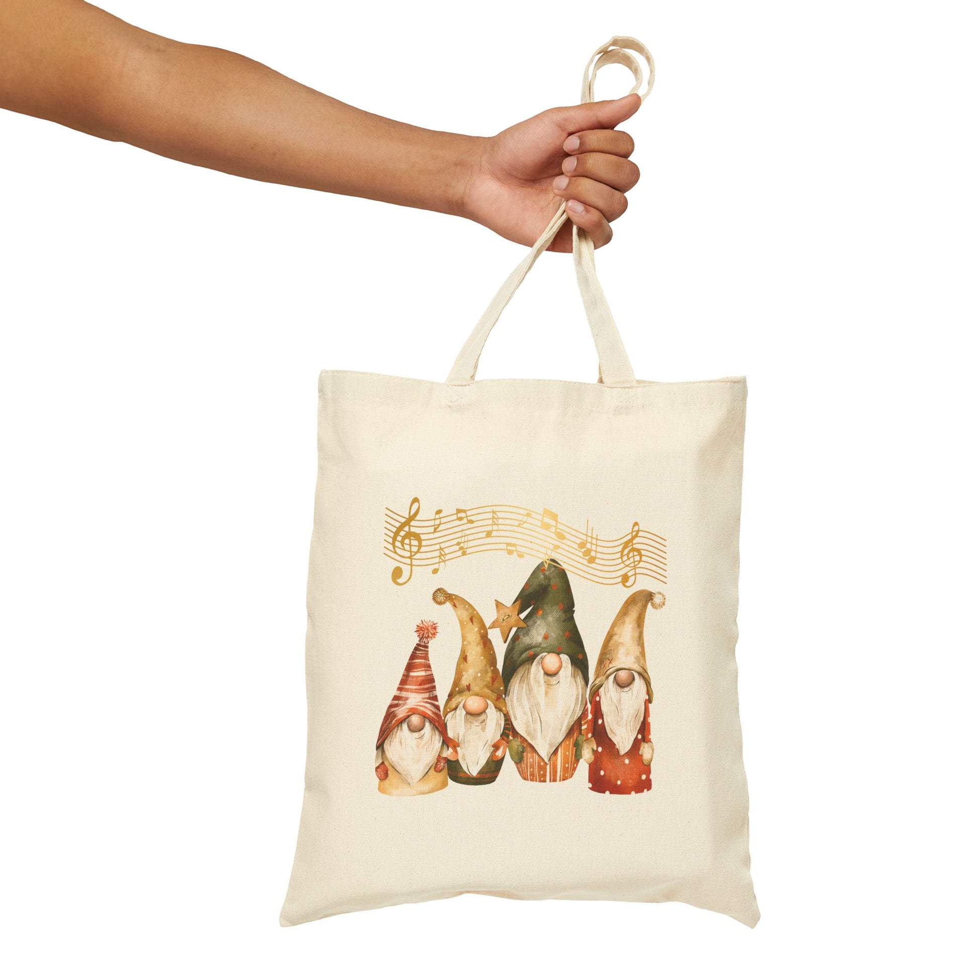Enchanted Four Gnomes Tote Bag: Carry Your Holiday Cheer & Melodies (Natural & Black Canvas)