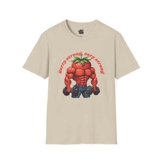 Berry Strong t-shirt: Funny Strawberry Bodybuilder Tee Sand