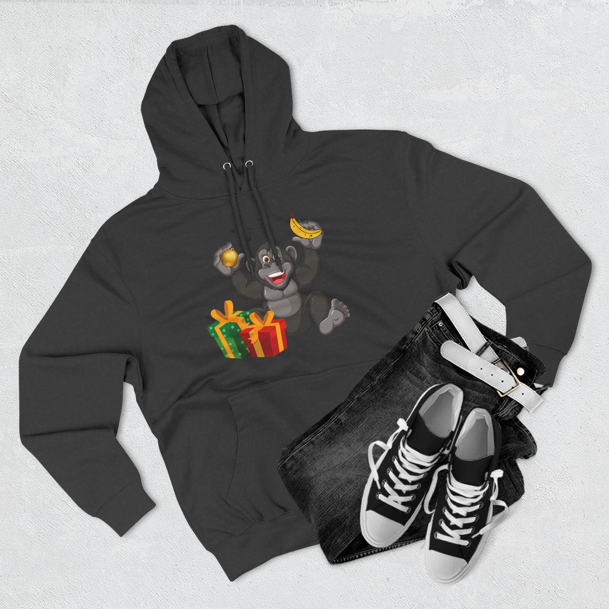 Three-Panel Fleece Hoodie - jingle bells banana gorilla