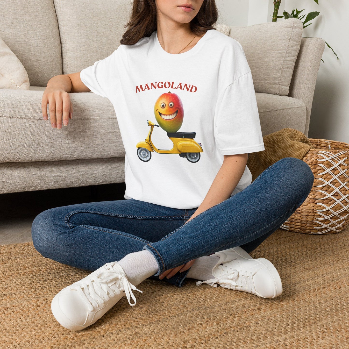 Mangoland t-shirt: Funny Mango Riding Vespa Tee