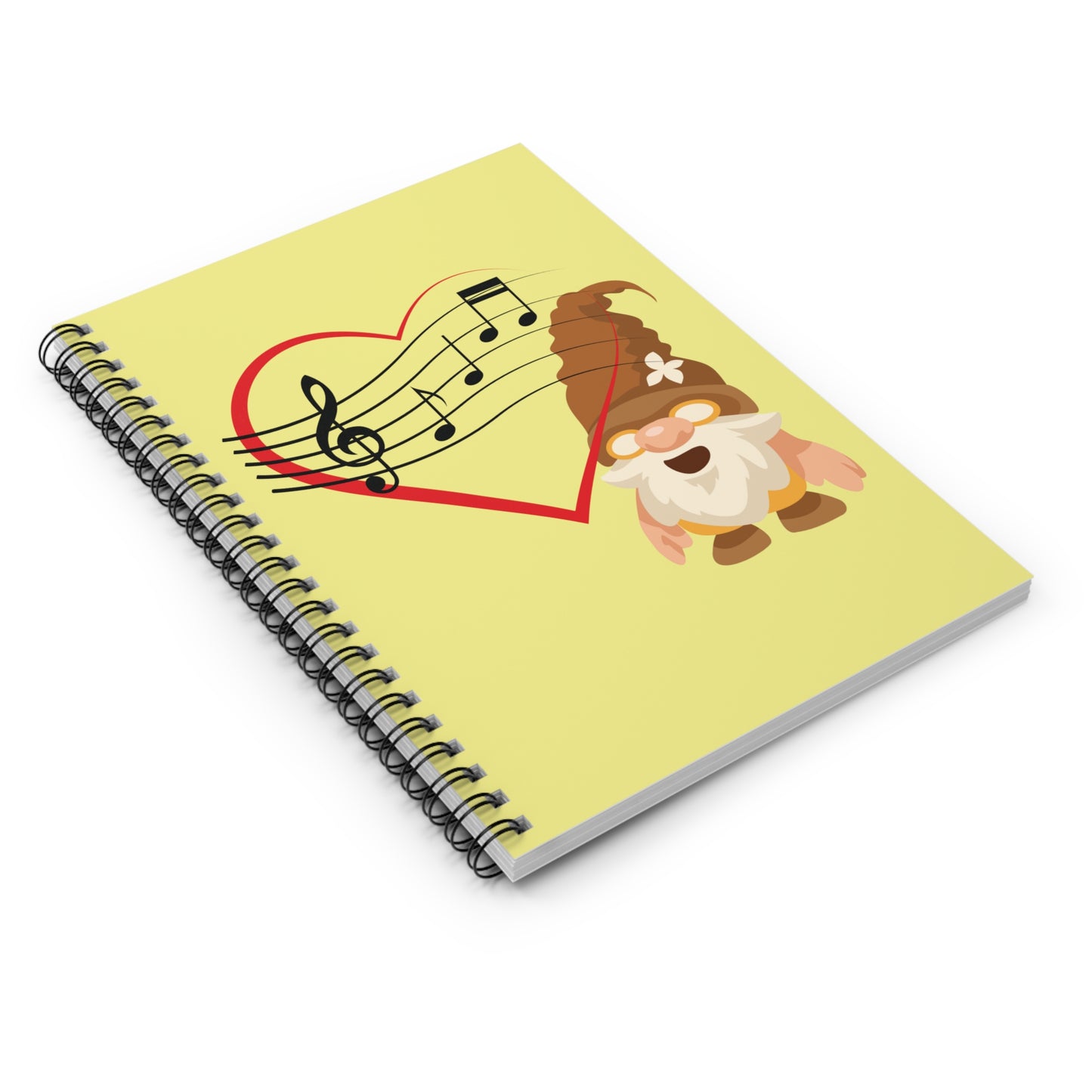 Music Lover Gnome Spiral Notebook - Treble Clef Heart Ruled Journal - Musician Stationery Gift