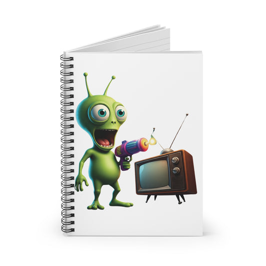 Alien Vintage TV Zapping Spiral Notebook - A Retro Journal for Your Cosmic Thoughts One Size