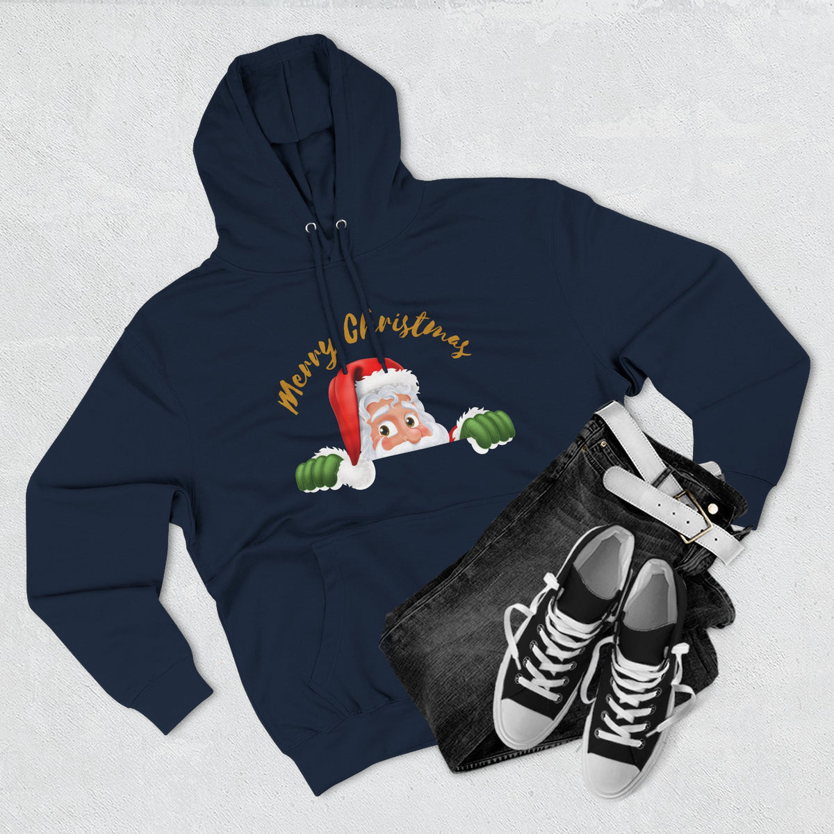 Three-Panel Fleece Hoodie - santa claus merry christmas