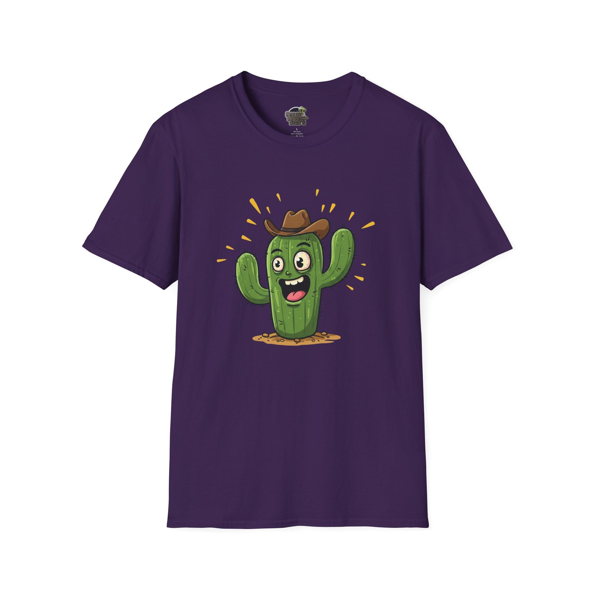 Cactus Mania T-Shirt: Yeehaw! Funny Cowboy Cactus Tee | Organic Cotton Unisex Shirt Purple