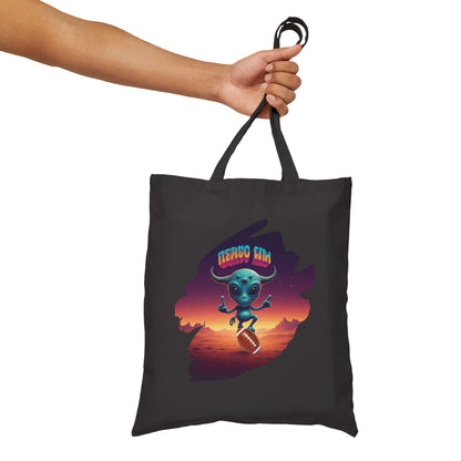 Quirky Alien Football Player Tote Bag | Funny Game Day Canvas Gift