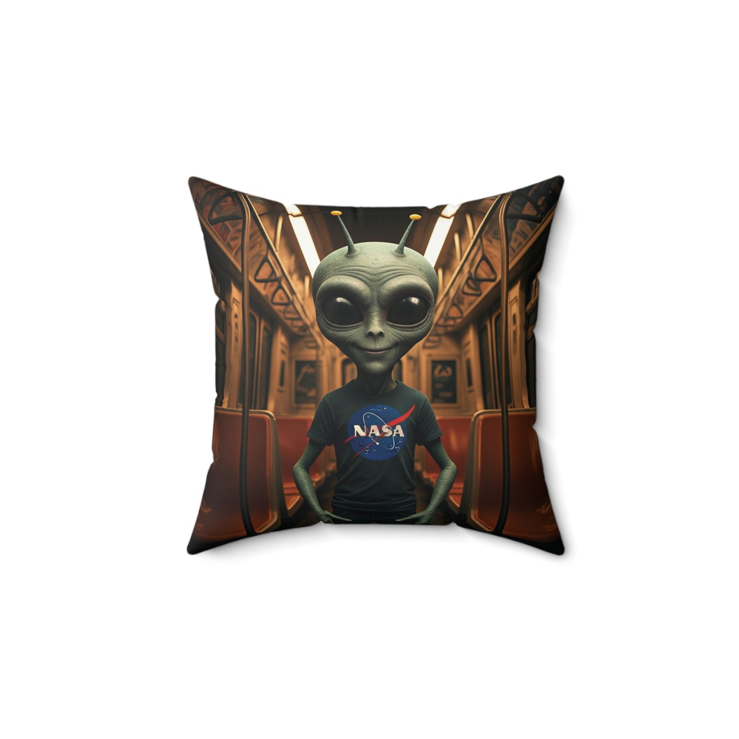 The Galactic Commuter: NYC Subway Alien Pillow
