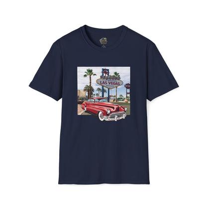 Vegas Cruiser T-Shirt: Retro Las Vegas Sign & Classic Red Car | Vintage Road Trip Tee