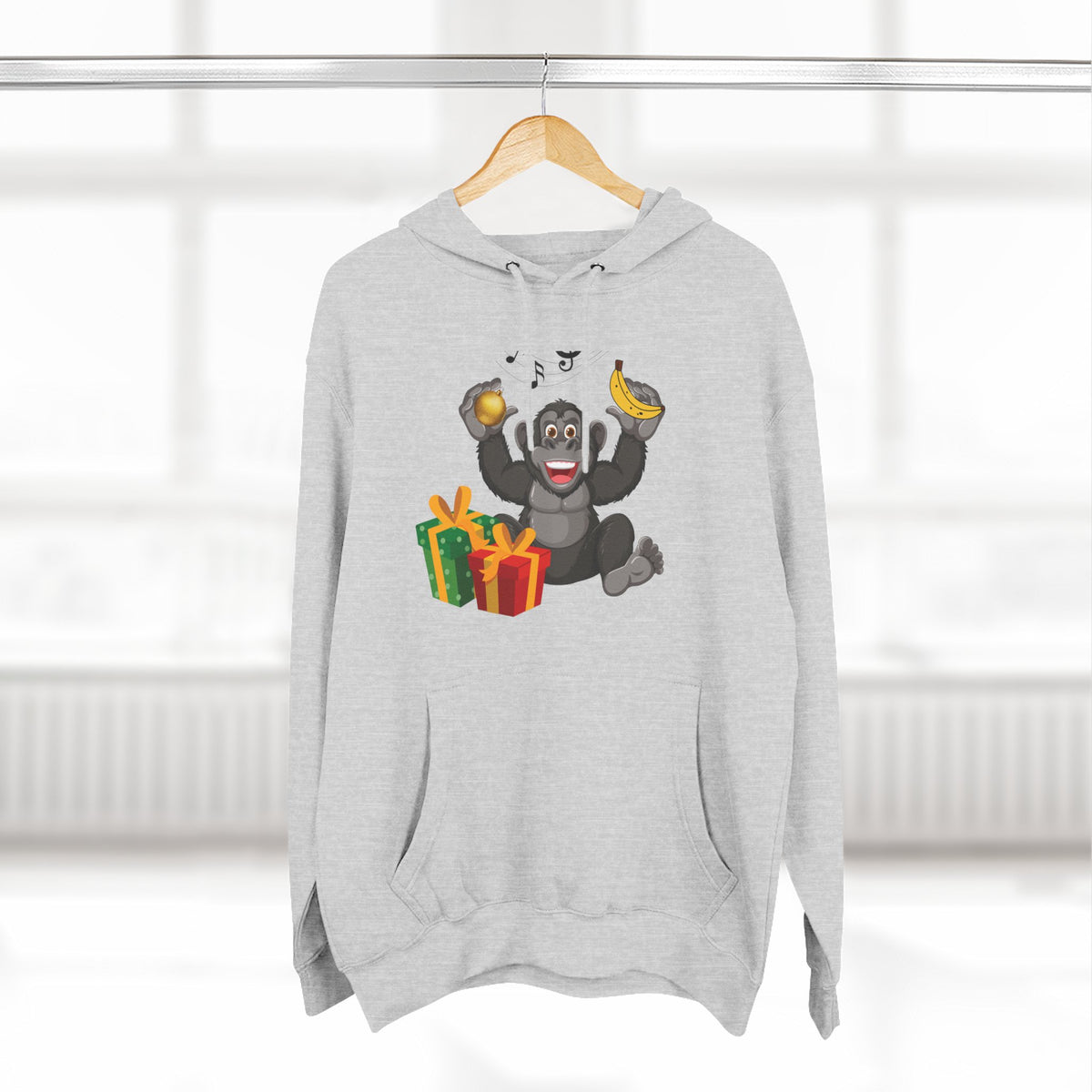 Three-Panel Fleece Hoodie - jingle bells banana gorilla