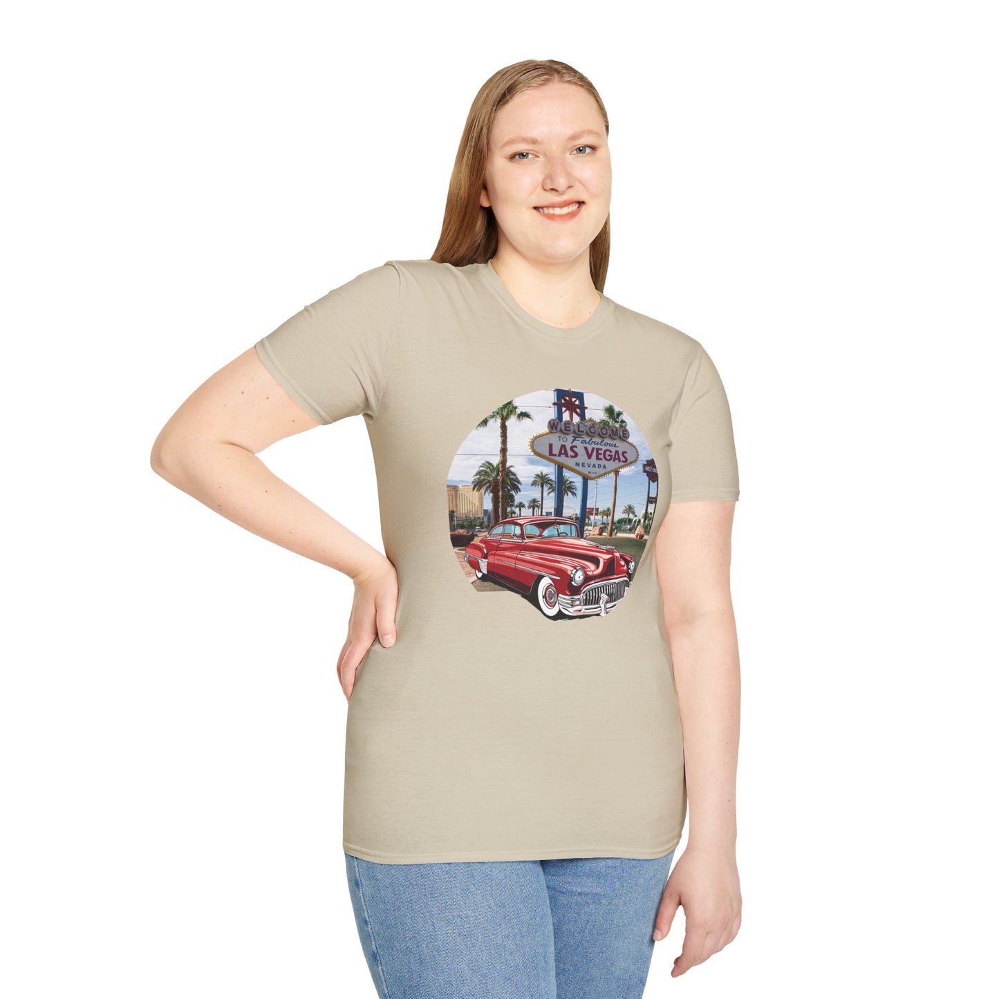 Vegas Cruiser T-Shirt: Retro Las Vegas Sign & Classic Red Car | Vintage Road Trip Tee