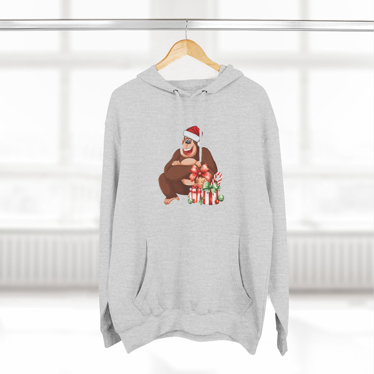 Three-Panel Fleece Hoodie - happy holiday gorilla