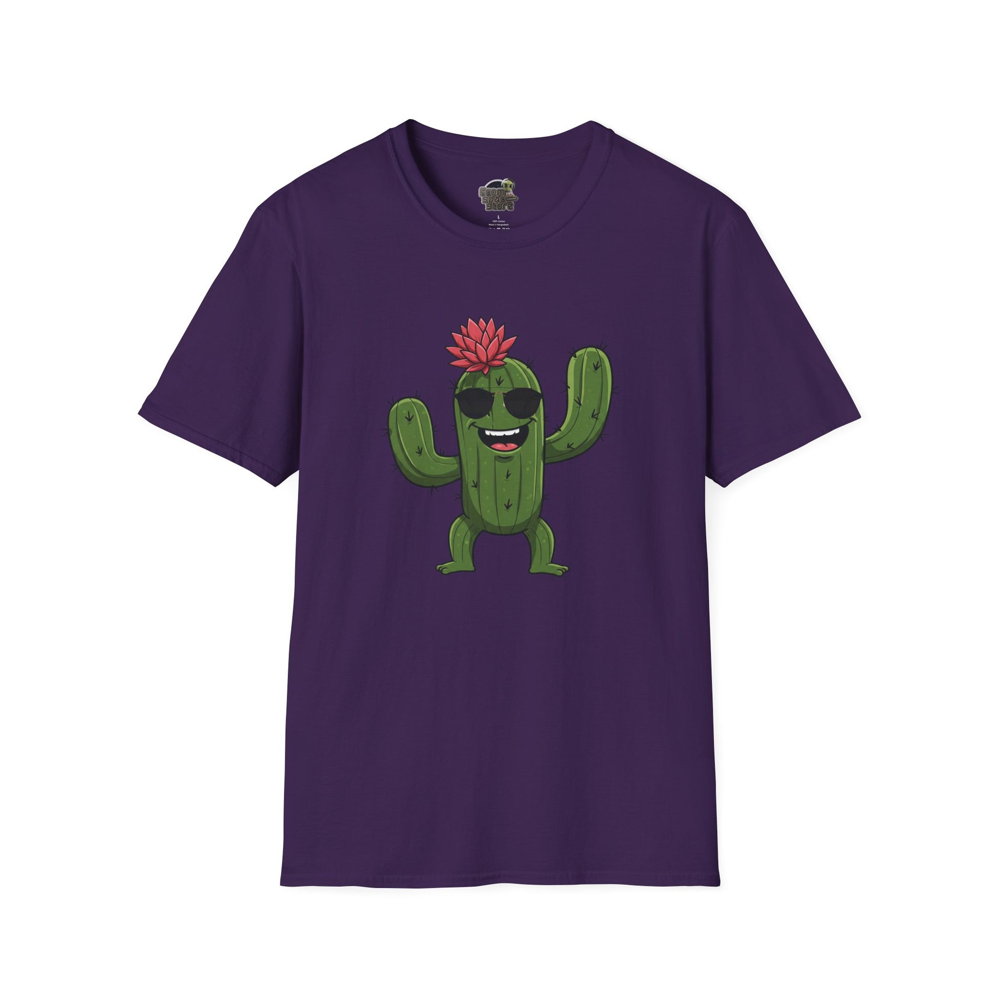 Cactus Mania T-Shirt: Fun Cactus with Sunglasses | Organic Cotton Tee for Nature Lovers Purple