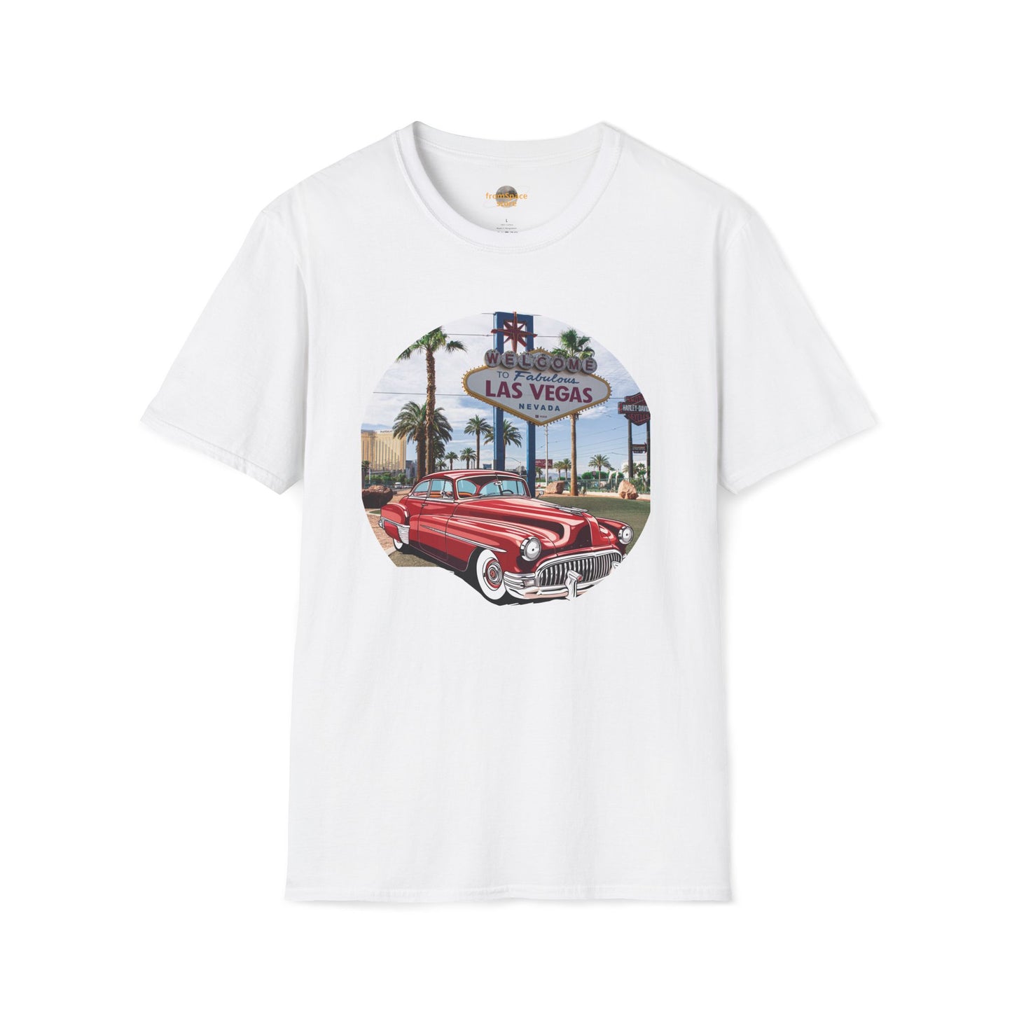Vegas Cruiser T-Shirt: Retro Las Vegas Sign & Classic Red Car | Vintage Road Trip Tee