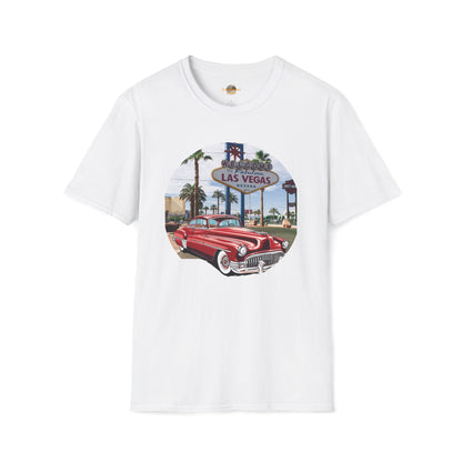 Vegas Cruiser T-Shirt: Retro Las Vegas Sign & Classic Red Car | Vintage Road Trip Tee