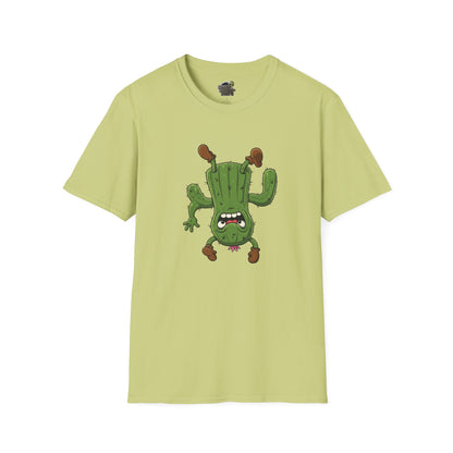 Shocked Cactus T-Shirt: Funky Upside-Down Cactus Tee | Organic Cotton Unisex Graphic Shirt Pistachio