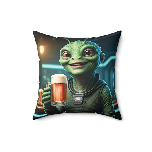 Funny Alien with Beer Pillow - Cute Sci-Fi Cushion, Unique Home Decor - Gift for Alien & Beer Lovers!