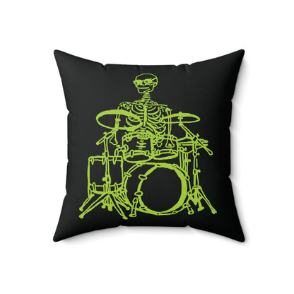 Neon Bone-Beats: Fluo Drummer Skeleton Throw Pillow