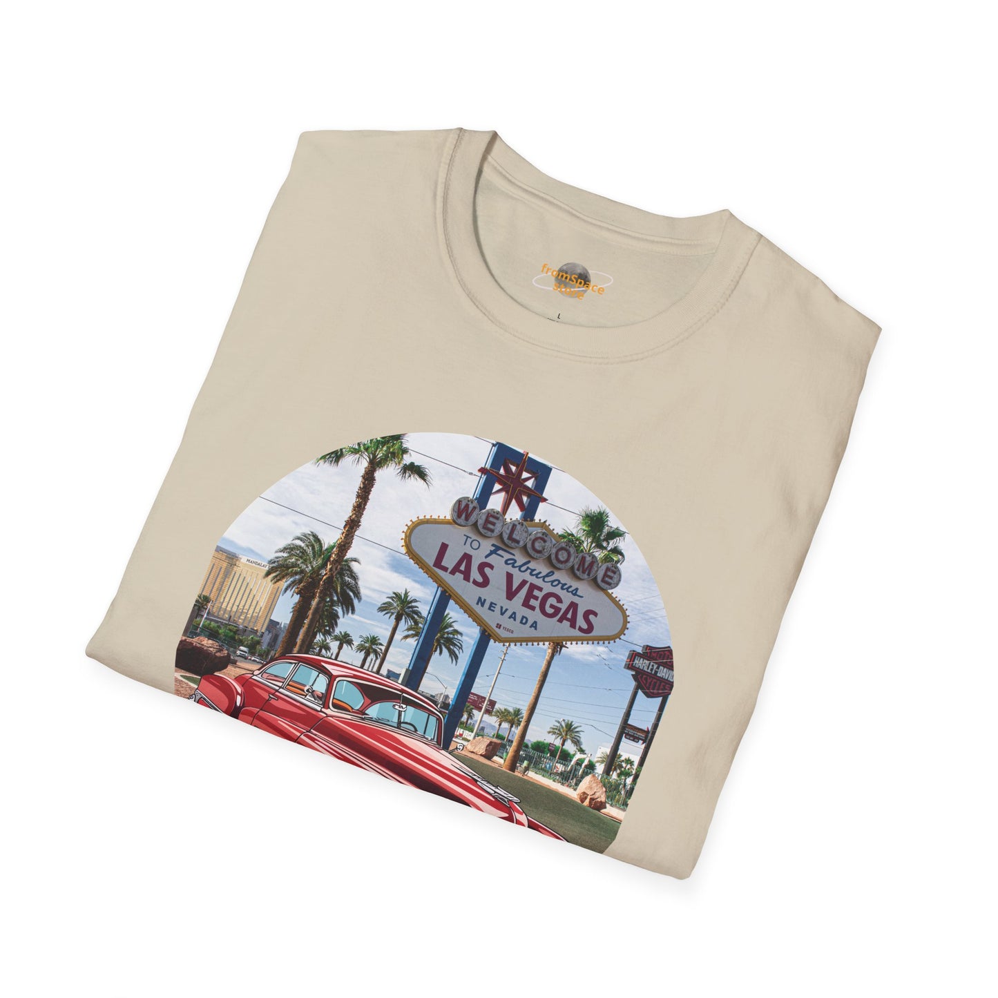 Vegas Cruiser T-Shirt: Retro Las Vegas Sign & Classic Red Car | Vintage Road Trip Tee