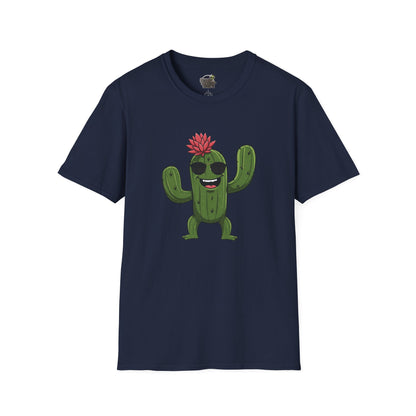 Cactus Mania T-Shirt: Fun Cactus with Sunglasses | Organic Cotton Tee for Nature Lovers Navy