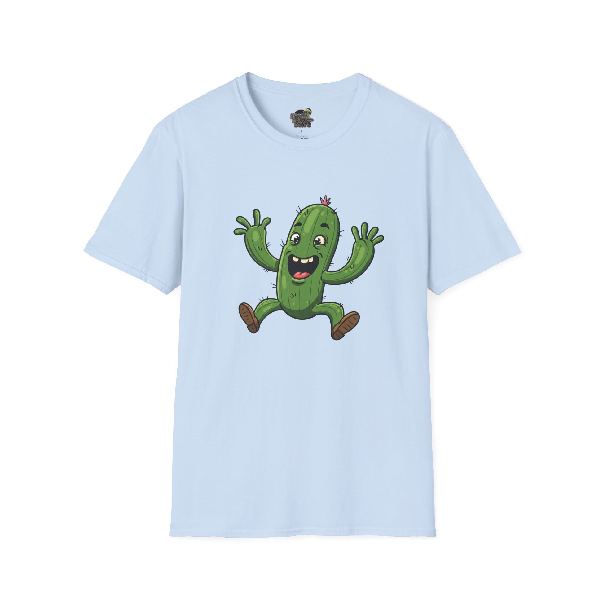 Happy Jumping Cactus T-Shirt: Dynamic & Joyful Organic Cotton Tee | Cactus Mania Light Blue