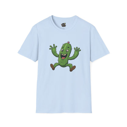 Happy Jumping Cactus T-Shirt: Dynamic & Joyful Organic Cotton Tee | Cactus Mania Light Blue