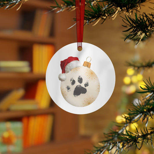 Santa Paws Paw Print Metal Christmas Ornament - Pet Lover Holiday Gift
