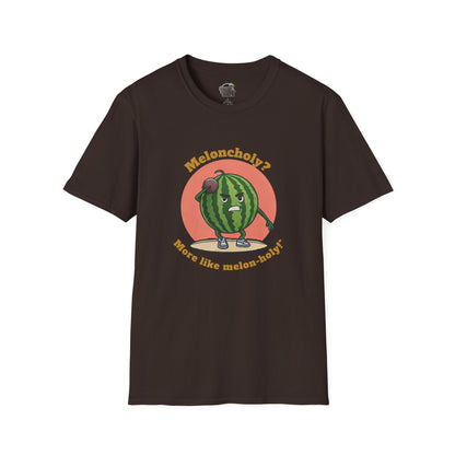 Melon-Holy t-shirt: Funny Watermelon Shot Put Tee Dark Chocolate