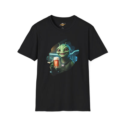 Alien T-Shirt with Beer Unisex: Funny Space Pub Print - Organic Cotton, Various Sizes & Colors