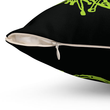 Neon Bone-Beats: Fluo Drummer Skeleton Throw Pillow