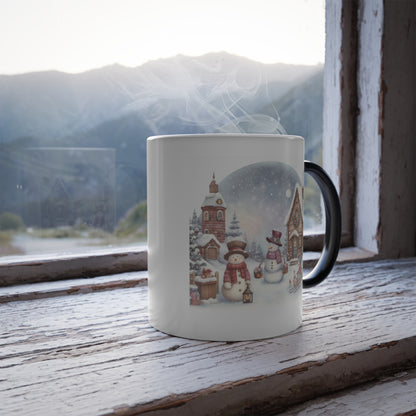 Cozy Snowmen Winter Village Color Changing Mug | Watercolor Heat Reveal Coffee Cup