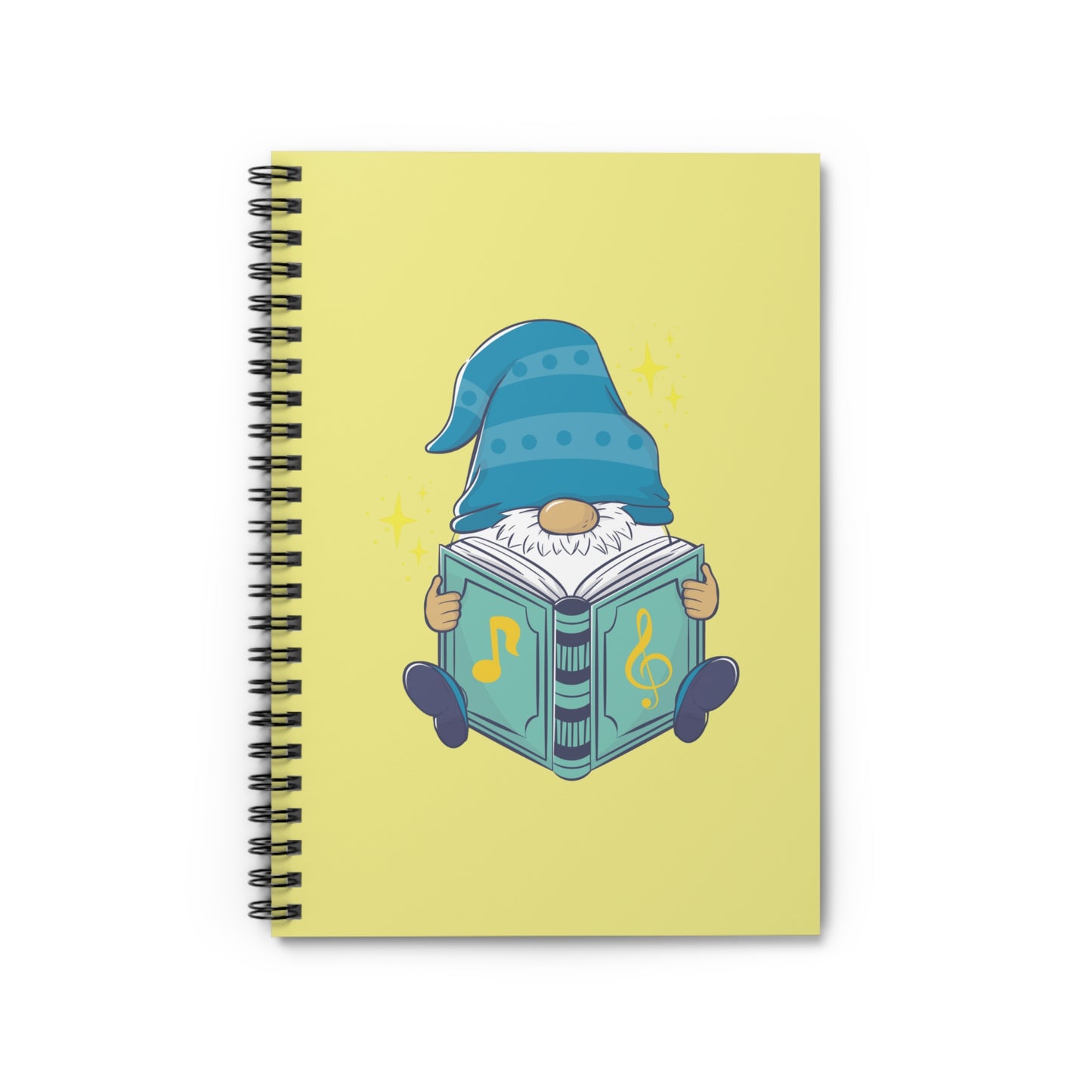 Studious Gnome Reading Music Book Spiral Notebook - Student Ruled Line Journal - Music Theory Gift