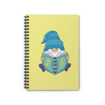 Studious Gnome Reading Music Book Spiral Notebook - Student Ruled Line Journal - Music Theory Gift