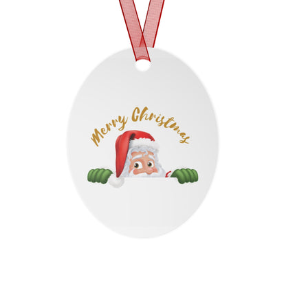 Funny Santa Peeking Christmas Ornament - Double-Sided Aluminum Decor