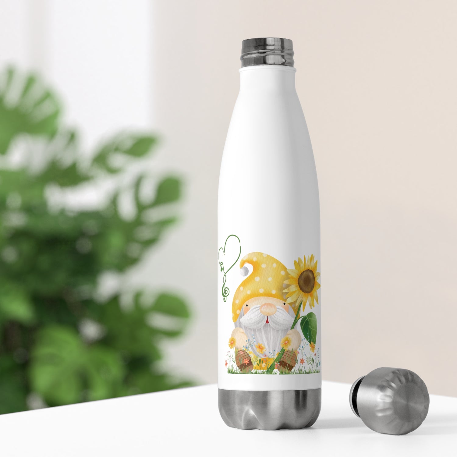 Sunny Hydration: Gnome with Sunflower Insulated Water Bottle! 20oz