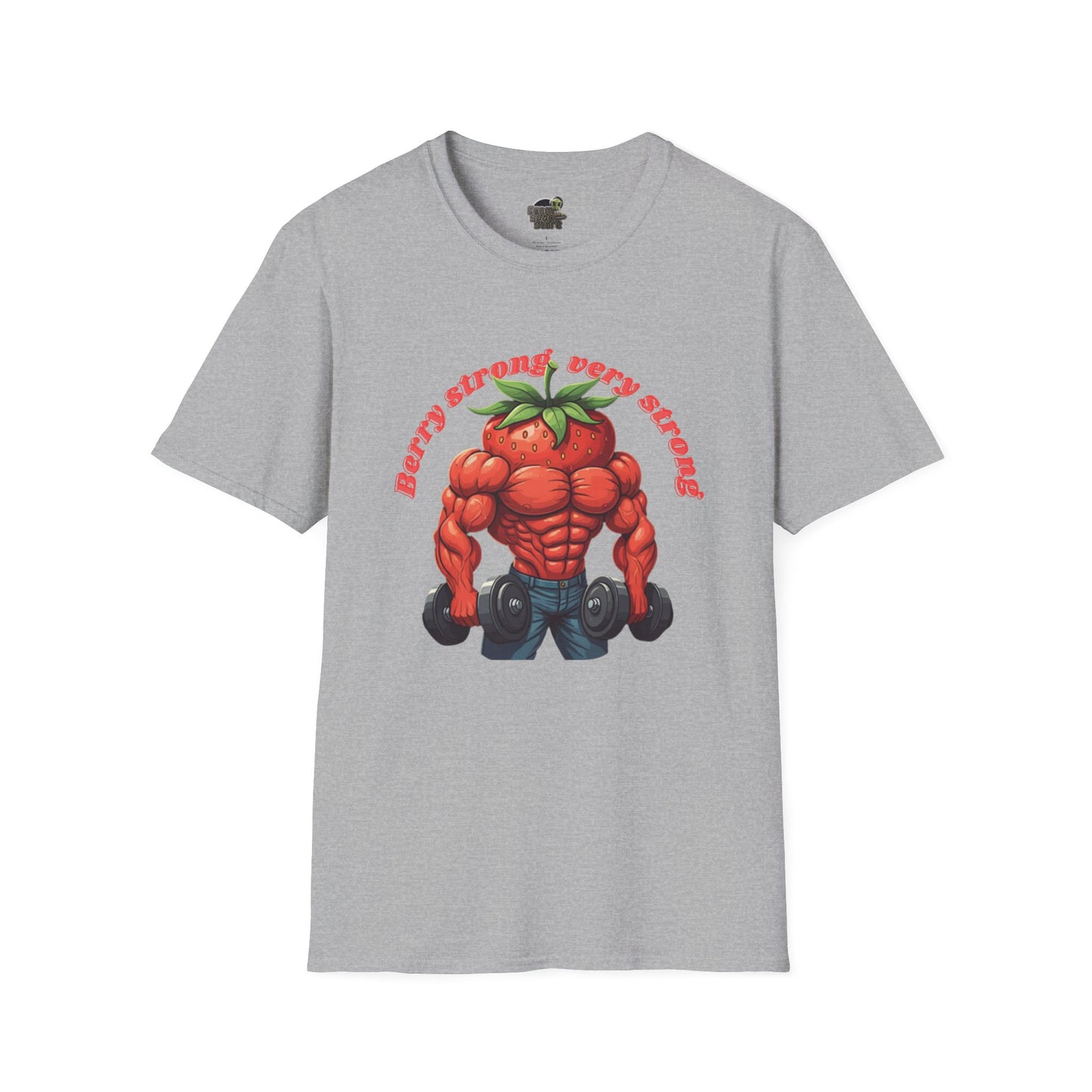 Berry Strong t-shirt: Funny Strawberry Bodybuilder Tee Sport Grey