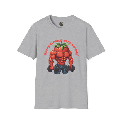 Berry Strong t-shirt: Funny Strawberry Bodybuilder Tee Sport Grey