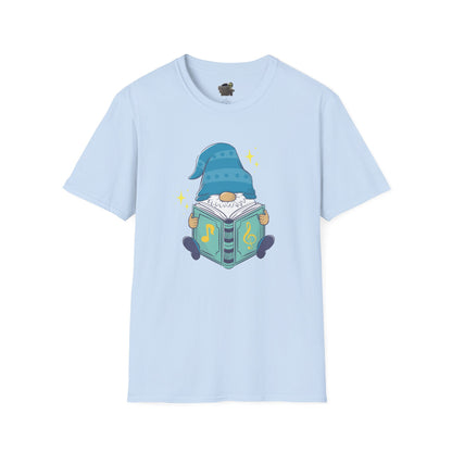 Mystical Book-Reading Gnome Unisex T-Shirt: Stories & Sparkle Light Blue